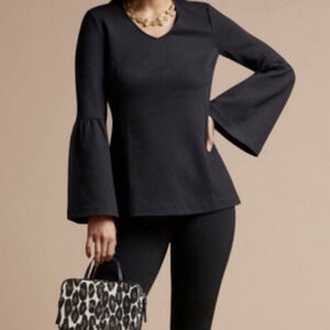 Cabi #3500 It's a Party Bell Sleeve Top Size Small Exposed Back Zipper Black